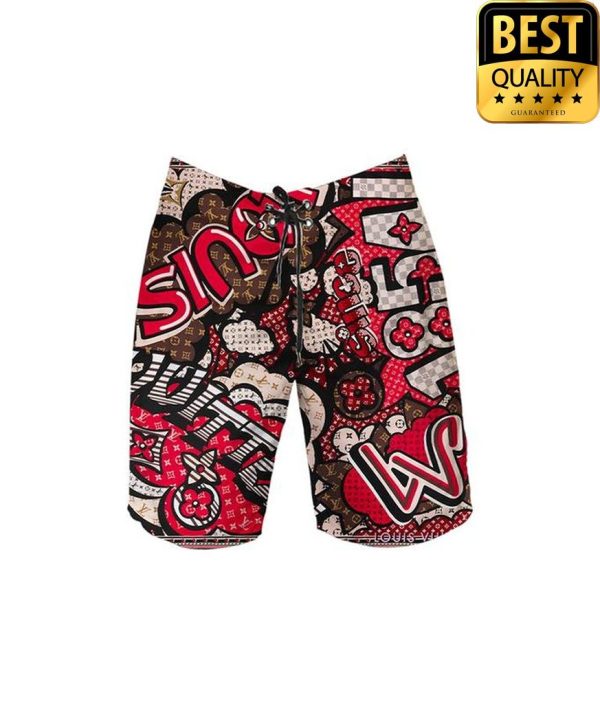 Louis Vuitton Graffiti Pattern Flip Flops And Hawaii Shirt Shorts 026