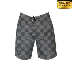 Louis Vuitton Grey Gingham Pattern Flip Flops Hawaii Shirt Shorts 030 3