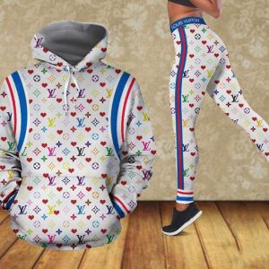 Louis Vuitton Heart Colorful 3D Hoodie and Leggings Set 080