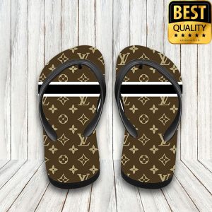 Louis Vuitton Light Brown Logo Hawaiian Shirt Shorts Flipflops 033 4