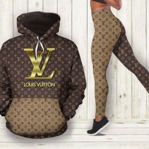 Louis Vuitton Logo Gold 3D Hoodie Leggings Set 052