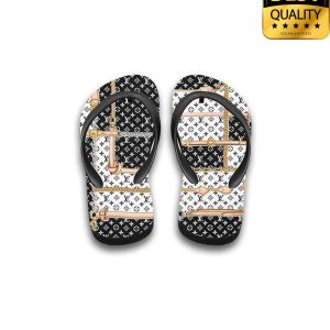 Louis Vuitton Luxury Black And White Flip Flops Hawaiian Shirt Shorts 034 4