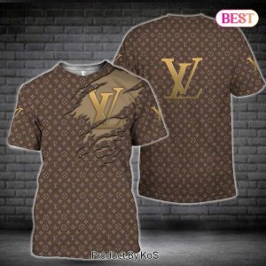 Louis Vuitton Luxury Brand Full Brown Color 3D T-Shirt 034