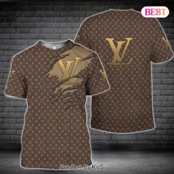 LV Luxury Brand Full Brown Color 3D T-Shirt 034