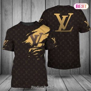 Louis Vuitton Luxury Brand Printing Full Logo Mix Dark Color 3D T-Shirt 074