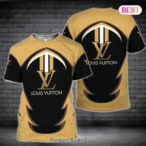 Louis Vuitton Luxury Brand Unique Pattern Black Gold 3D T-Shirt 076