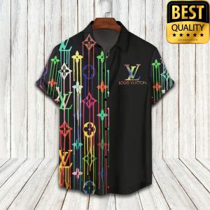 Louis Vuitton Melted Text Hawaiian Shirt Shorts Flipflops 038