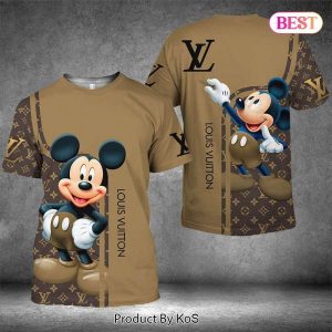 Louis Vuitton Mickey Mouse Luxury Brand Brown Color 3D T-Shirt 032