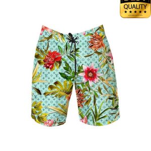 Louis Vuitton Mint Floral Flip Flops And Hawaii Shirt Shorts 040 3