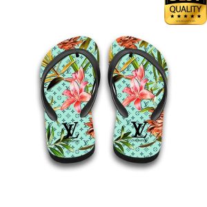 Louis Vuitton Mint Floral Flip Flops And Hawaii Shirt Shorts 040 4