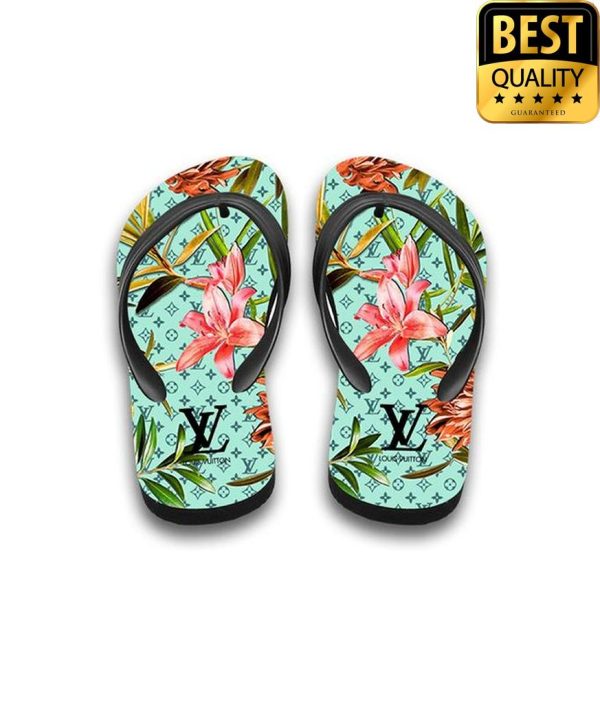 Louis Vuitton Mint Floral Flip Flops And Hawaii Shirt Shorts 040