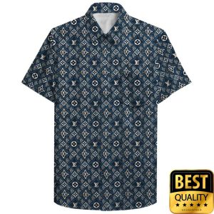 Louis Vuitton Pattern Dark Blue Flip Flops Hawaiian Shirt And Shorts 046