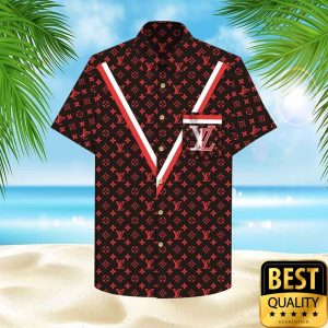 Louis Vuitton Red Monogram Black Flip Flops Hawaiian Shirt Shorts 051 2