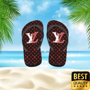 Louis Vuitton Red Monogram Black Flip Flops Hawaiian Shirt Shorts 051 4