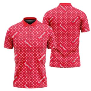 Louis Vuitton Supreme Red Luxury Brand Polo Shirt 028