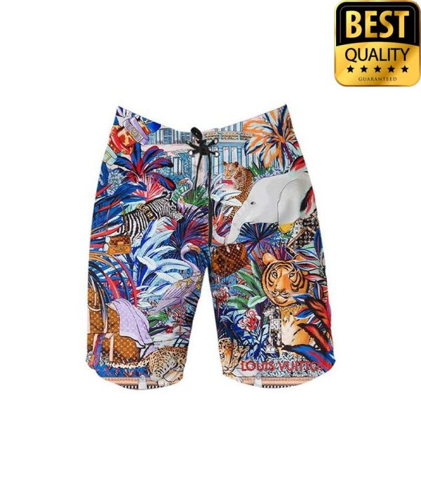 Louis Vuitton Tiger Forest Flip Flops Combo Hawaii Shirt Shorts 059