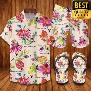 Louis Vuitton Tropical Floral Flip Flops And Hawaii Shirt Shorts 061 1