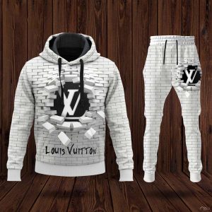Louis Vuitton White Luxury Brand 3D Hoodie Pants Limited Edition 076