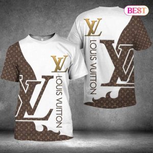 LV White Mix Brown Luxury Color 3D T-Shirt 63