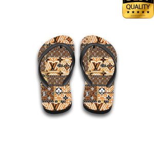 Louis Vuitton Yellow Flip Flops And Combo Hawaii Shirt Shorts 064 4