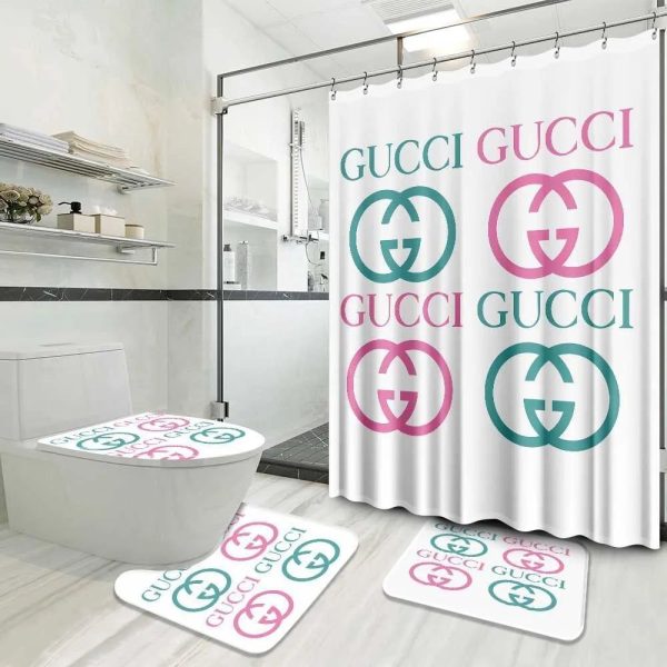 Luxury Green Pink Gucci Shower Curtain 042