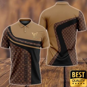 Luxury Louis Vuitton Black Dark Light Brown Curves Pattern 3D Shirt 4