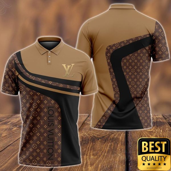 Luxury Louis Vuitton Black Dark Light Brown Curves Pattern 3D Shirt 140