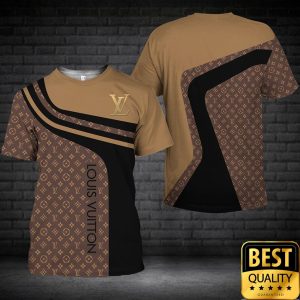 Luxury Louis Vuitton Black Dark Light Brown Curves Pattern 3D Shirt 5