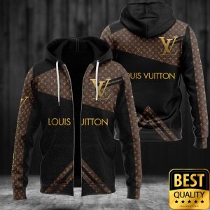 Luxury Louis Vuitton Black and Brown Lines Pattern Name Center 3D Shirt and Pants 4