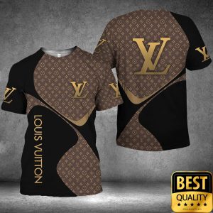 Luxury Louis Vuitton Black and Brown Monogram Vertical Brand Name 3D Shirt 4