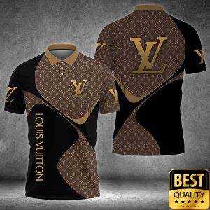Luxury Louis Vuitton Black and Brown Monogram Vertical Brand Name 3D Shirt 5