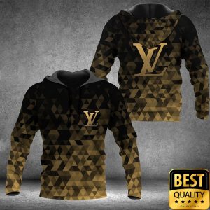 Luxury Louis Vuitton Black and Gold Color with Rectangle Pattern 3D Shirt 2