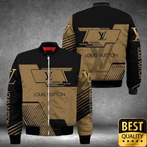 Luxury Louis Vuitton Black and Light Brown with Brand Name On Sleeves 3D Shirt 1