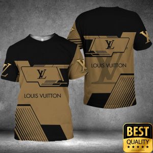 Luxury Louis Vuitton Black and Light Brown with Brand Name On Sleeves 3D Shirt 5