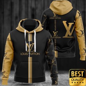 Luxury Louis Vuitton Black and Yellow with Brand Name Logo Center 3D Shirt and Pants 4