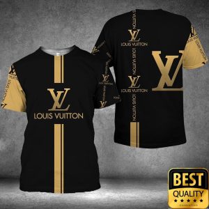 Luxury Louis Vuitton Black and Yellow with Brand Name Logo Center 3D Shirt and Pants 5