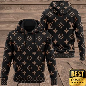 Luxury Louis Vuitton Black with Light Brown Monogram Canvas Pattern 3D Shirt and Pants 2