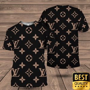 Luxury Louis Vuitton Black with Light Brown Monogram Canvas Pattern 3D Shirt and Pants 4