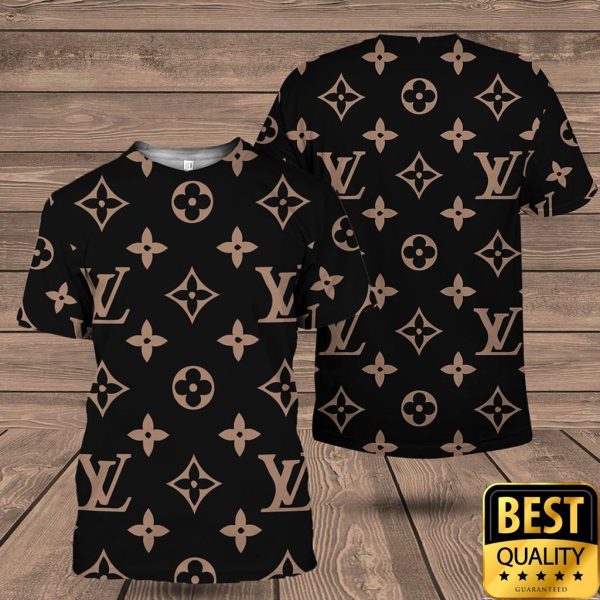 Luxury Louis Vuitton Black With Light Brown Monogram Canvas Pattern 3D Shirt And Pants 144