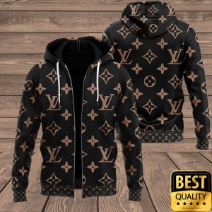 Luxury Louis Vuitton Black with Light Brown Monogram Canvas Pattern 3D Shirt and Pants 5