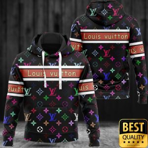 Luxury Louis Vuitton Black with Monogram Multicolore Pattern 3D Shirt and Pants 4