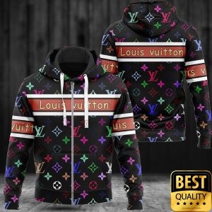 Luxury Louis Vuitton Black with Monogram Multicolore Pattern 3D Shirt and Pants 5