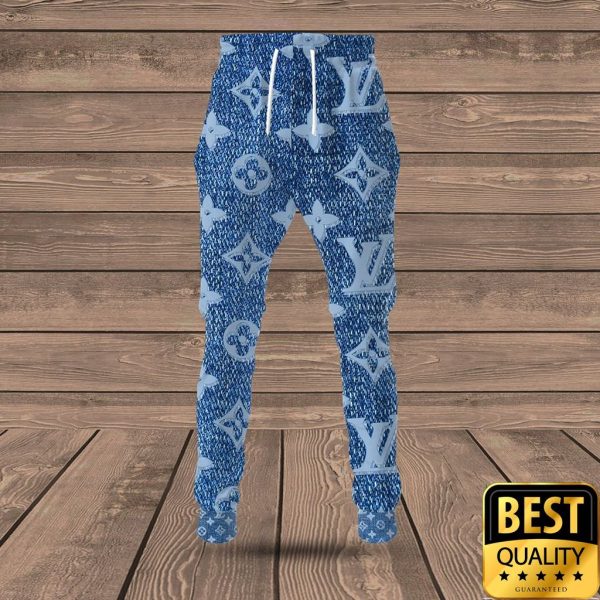 Luxury Louis Vuitton Blue With Monogram Denim Pattern Logo 3D Shirt And Pants 148