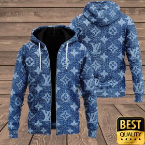 Luxury Louis Vuitton Blue with Monogram Denim Pattern Logo 3D Shirt and Pants 5