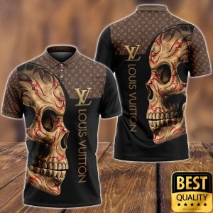 Luxury Louis Vuitton Brown and Black with Skull On the Right 3D Shirt 3