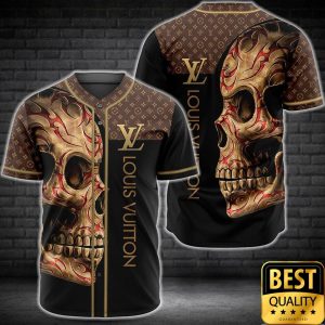 Luxury Louis Vuitton Brown and Black with Skull On the Right 3D Shirt 5