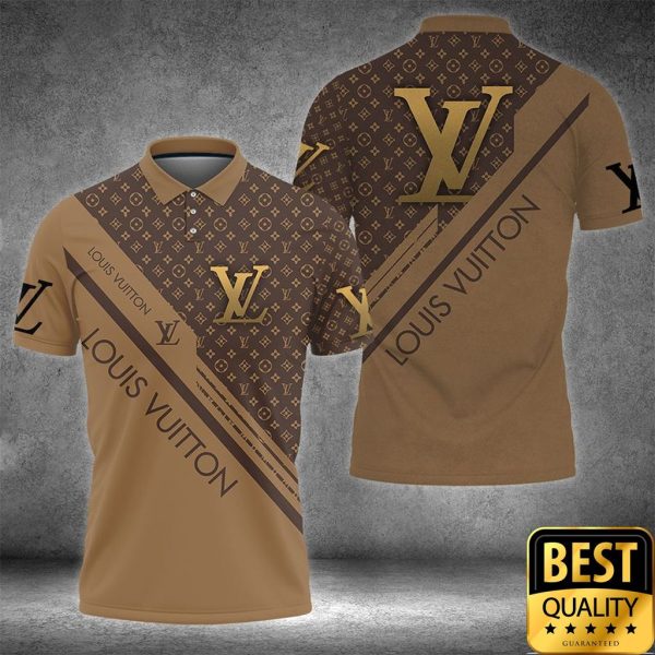 Luxury Louis Vuitton Brown With Diagonal Brand Name Stripe And Monogram 3D Shirt 153