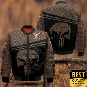 Luxury Louis Vuitton Brown with Monogram Skull Pattern and Name on Sleeve 3D Shirt 1