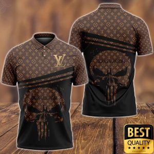 Luxury Louis Vuitton Brown with Monogram Skull Pattern and Name on Sleeve 3D Shirt 4