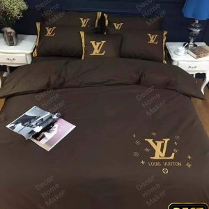 Luxury Louis Vuitton Dark Brown Logo On Bottom Left Beding Set 159